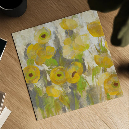 Floating Yellow Flowers IV by Silvia Vassileva. Shown as a detailed flat fine art print, highlighting archival giclee quality. Available as an archival giclee rolled canvas, fine art paper, or poster print. SKU 27814a.
