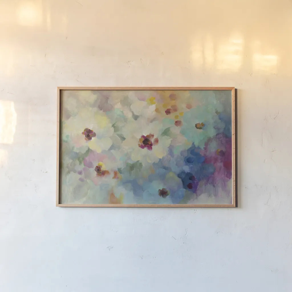 Floral Extravaganza by Silvia Vassileva. shown as a paper print in a natural frame. Available as a archival giclee rolled canvas, fine art paper, or poster print. SKU 53711i.