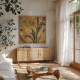 Floral Fragment III by Silvia Vassileva. Shown in a natural wood frame in a cozy modern living room. Available as an archival giclee rolled canvas, fine art paper, or poster print. SKU 3799a.