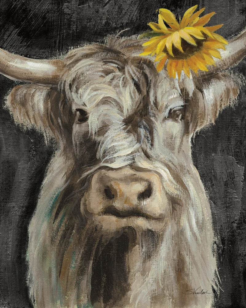 Floral Highland Cow Vertical by Silvia Vassileva