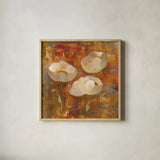 Floral Trio II by Silvia Vassileva. Shown in a natural wood glass frame for a timeless modern aesthetic. Available as an archival giclee rolled canvas, fine art paper, or poster print. SKU 3747a.