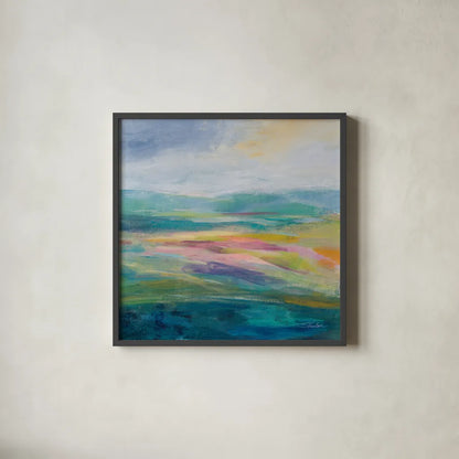 Flower Hill II by Silvia Vassileva. Shown in a sleek black glass frame for a contemporary gallery look. Available as an archival giclee rolled canvas, fine art paper, or poster print. SKU 79162a.