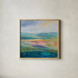 Flower Hill II by Silvia Vassileva. Shown in a natural wood glass frame for a timeless modern aesthetic. Available as an archival giclee rolled canvas, fine art paper, or poster print. SKU 79162a.