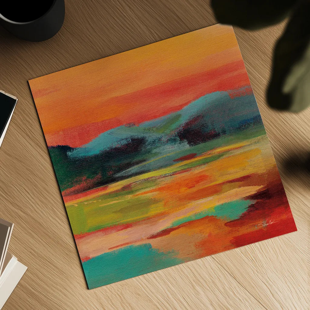 Flower Hill Sunset I by Silvia Vassileva. Shown as a detailed flat fine art print, highlighting archival giclee quality. Available as an archival giclee rolled canvas, fine art paper, or poster print. SKU 79882a.