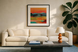 Flower Hill Sunset I by Silvia Vassileva. Displayed in a glass frame with matte in a clean modern living room. Available as an archival giclee rolled canvas, fine art paper, or poster print. SKU 79882a.