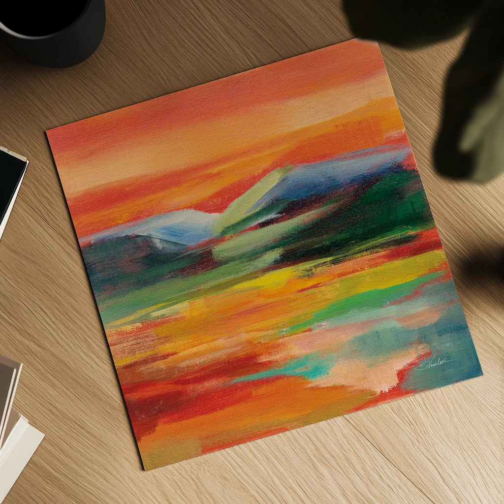 Flower Hill Sunset II by Silvia Vassileva. Shown as a detailed flat fine art print, highlighting archival giclee quality. Available as an archival giclee rolled canvas, fine art paper, or poster print. SKU 79883a.