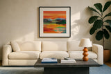 Flower Hill Sunset II by Silvia Vassileva. Displayed in a glass frame with matte in a clean modern living room. Available as an archival giclee rolled canvas, fine art paper, or poster print. SKU 79883a.