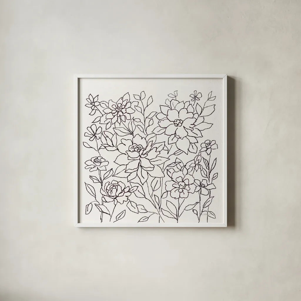 Flower Lace I by Silvia Vassileva. Shown in a crisp white glass frame for a clean and minimalist style. Available as an archival giclee rolled canvas, fine art paper, or poster print. SKU 74689a.