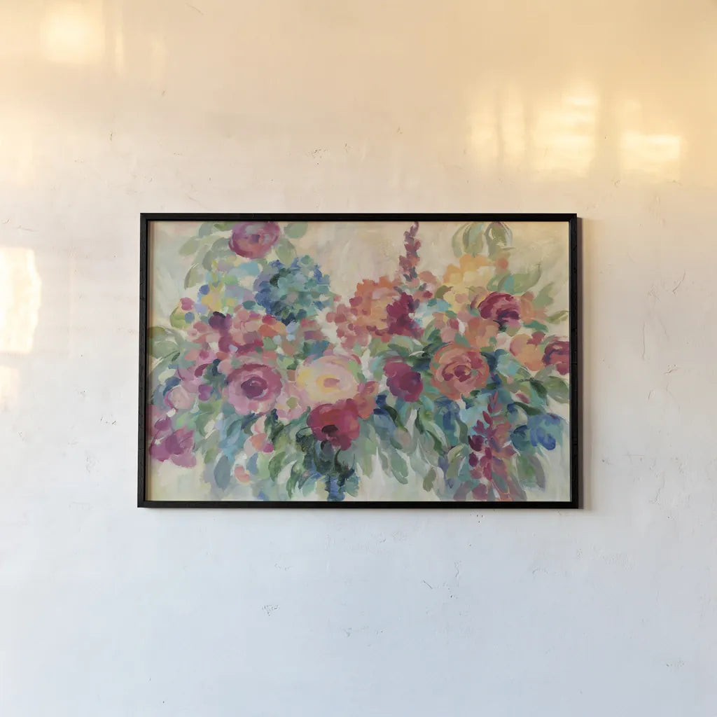 Flower Market by Silvia Vassileva. shown as a paper print in a black flame. Available as a archival giclee rolled canvas, fine art paper, or poster print. SKU 55089i.