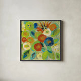 Flower Market II Cool by Silvia Vassileva. Shown in a sleek black glass frame for a contemporary gallery look. Available as an archival giclee rolled canvas, fine art paper, or poster print. SKU 27641a.