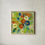 Flower Market II Cool by Silvia Vassileva. Shown in a natural wood glass frame for a timeless modern aesthetic. Available as an archival giclee rolled canvas, fine art paper, or poster print. SKU 27641a.