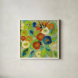 Flower Market II Cool by Silvia Vassileva. Shown in a crisp white glass frame for a clean and minimalist style. Available as an archival giclee rolled canvas, fine art paper, or poster print. SKU 27641a.