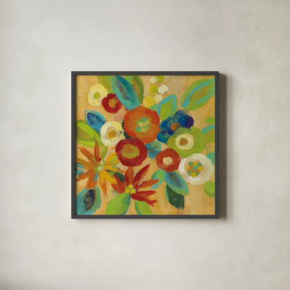 Flower Market III by Silvia Vassileva. Shown in a sleek black glass frame for a contemporary gallery look. Available as an archival giclee rolled canvas, fine art paper, or poster print. SKU 27129a.