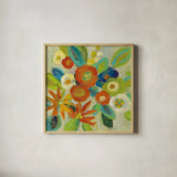 Flower Market III Cool by Silvia Vassileva. Shown in a natural wood glass frame for a timeless modern aesthetic. Available as an archival giclee rolled canvas, fine art paper, or poster print. SKU 27642a.