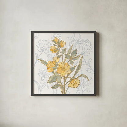 Flower Sophistication I by Silvia Vassileva. Shown in a sleek black glass frame for a contemporary gallery look. Available as an archival giclee rolled canvas, fine art paper, or poster print. SKU 66079a.