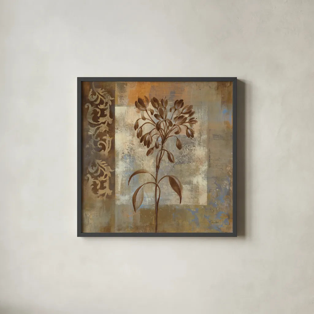 Flower on Slate I by Silvia Vassileva. Shown in a sleek black glass frame for a contemporary gallery look. Available as an archival giclee rolled canvas, fine art paper, or poster print. SKU 60265a.