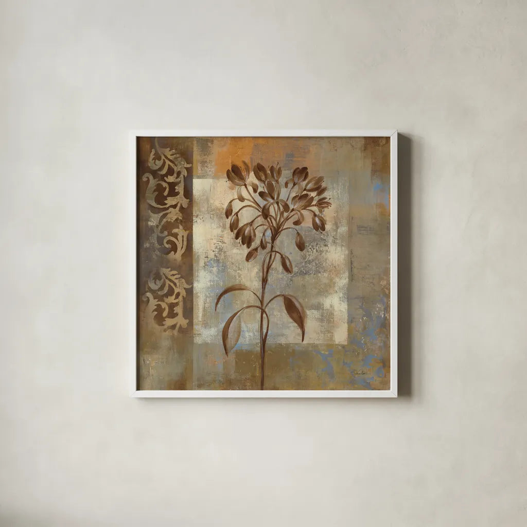 Flower on Slate I by Silvia Vassileva. Shown in a crisp white glass frame for a clean and minimalist style. Available as an archival giclee rolled canvas, fine art paper, or poster print. SKU 60265a.