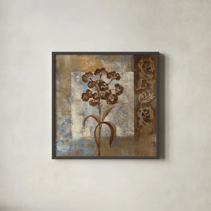 Flower on Slate II by Silvia Vassileva. Shown in a sleek black glass frame for a contemporary gallery look. Available as an archival giclee rolled canvas, fine art paper, or poster print. SKU 60266a.