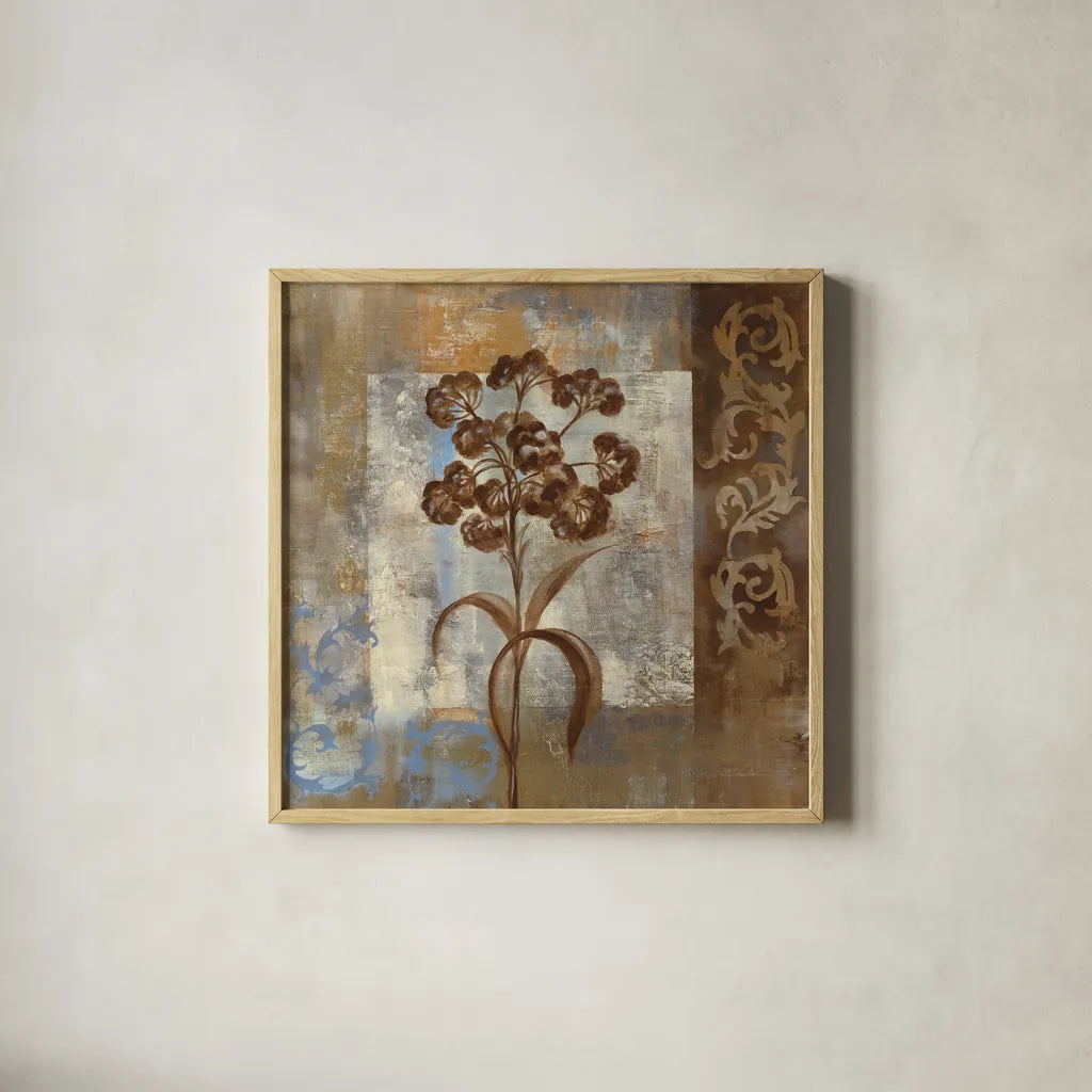 Flower on Slate II by Silvia Vassileva. Shown in a natural wood glass frame for a timeless modern aesthetic. Available as an archival giclee rolled canvas, fine art paper, or poster print. SKU 60266a.