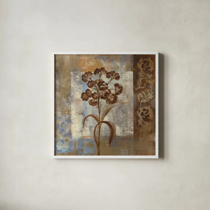 Flower on Slate II by Silvia Vassileva. Shown in a crisp white glass frame for a clean and minimalist style. Available as an archival giclee rolled canvas, fine art paper, or poster print. SKU 60266a.