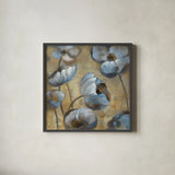 Flowers in Dusk I by Silvia Vassileva. Shown in a sleek black glass frame for a contemporary gallery look. Available as an archival giclee rolled canvas, fine art paper, or poster print. SKU 3735a.