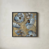 Flowers in Dusk II by Silvia Vassileva. Shown in a sleek black glass frame for a contemporary gallery look. Available as an archival giclee rolled canvas, fine art paper, or poster print. SKU 1157a.
