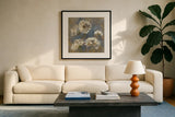 Flowers in Morning Dew I by Silvia Vassileva. Displayed in a glass frame with matte in a clean modern living room. Available as an archival giclee rolled canvas, fine art paper, or poster print. SKU 3748a.