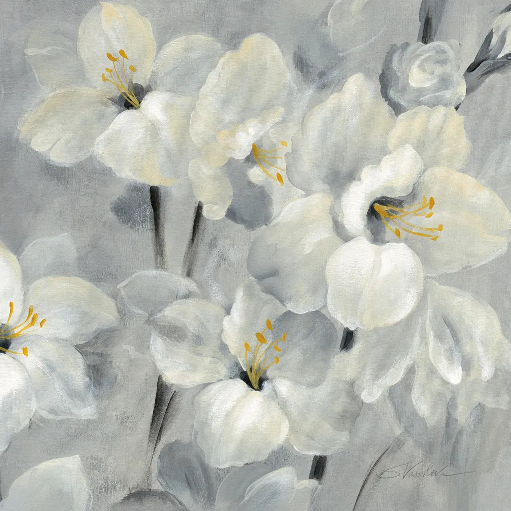 Flowers on Gray II by Silvia Vassileva. SKU 75580a. Archival Giclee Fine art print for wall decor.