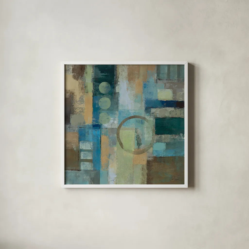 Focal Point by Silvia Vassileva. Shown in a crisp white glass frame for a clean and minimalist style. Available as an archival giclee rolled canvas, fine art paper, or poster print. SKU 12504a.