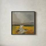 Fog and Golden Fields by Silvia Vassileva. Shown in a sleek black glass frame for a contemporary gallery look. Available as an archival giclee rolled canvas, fine art paper, or poster print. SKU 104189a.