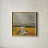 Fog and Golden Fields by Silvia Vassileva. Shown in a natural wood glass frame for a timeless modern aesthetic. Available as an archival giclee rolled canvas, fine art paper, or poster print. SKU 104189a.