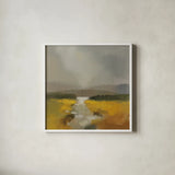 Fog and Golden Fields by Silvia Vassileva. Shown in a crisp white glass frame for a clean and minimalist style. Available as an archival giclee rolled canvas, fine art paper, or poster print. SKU 104189a.