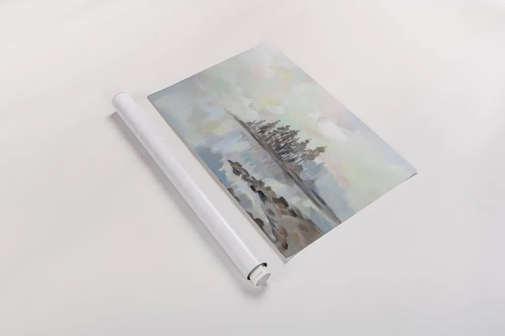 Foggy Lake by Silvia Vassileva. shown as a rolled paper print. Available as archival giclee rolled canvas, fine art paper, or poster print. SKU 79152i.