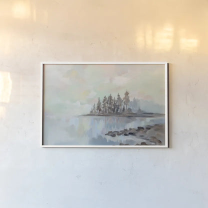 Foggy Lake by Silvia Vassileva. shown as a paper print in a white frame. Available as a archival giclee rolled canvas, fine art paper, or poster print. SKU 79152i.