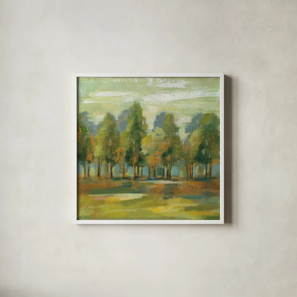 Forest I by Silvia Vassileva. Shown in a crisp white glass frame for a clean and minimalist style. Available as an archival giclee rolled canvas, fine art paper, or poster print. SKU 42188a.