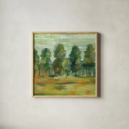Forest II by Silvia Vassileva. Shown in a natural wood glass frame for a timeless modern aesthetic. Available as an archival giclee rolled canvas, fine art paper, or poster print. SKU 42189a.