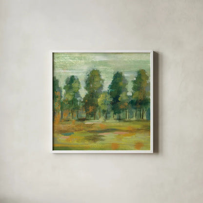 Forest II by Silvia Vassileva. Shown in a crisp white glass frame for a clean and minimalist style. Available as an archival giclee rolled canvas, fine art paper, or poster print. SKU 42189a.