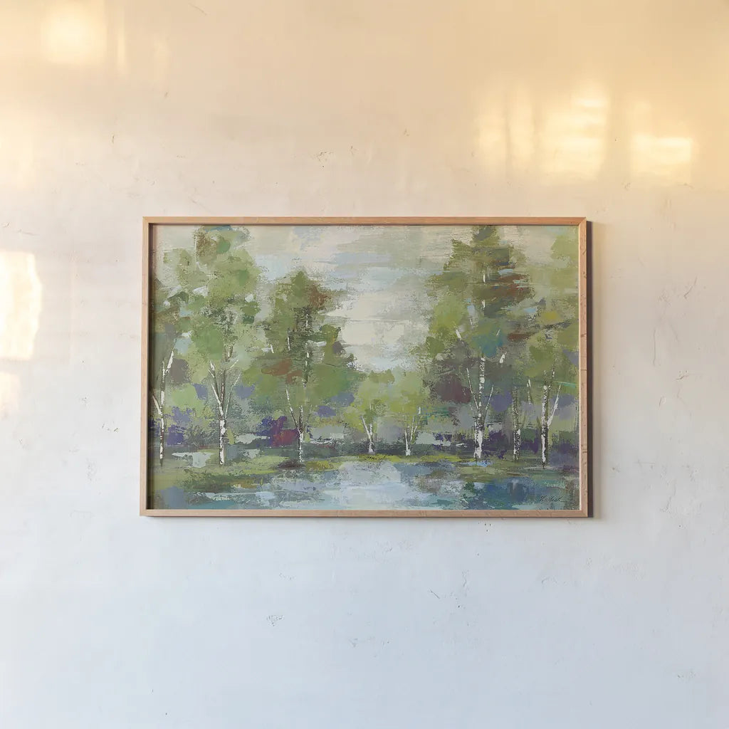 Forest at Dawn Crop by Silvia Vassileva. shown as a paper print in a natural frame. Available as a archival giclee rolled canvas, fine art paper, or poster print. SKU 13975i.