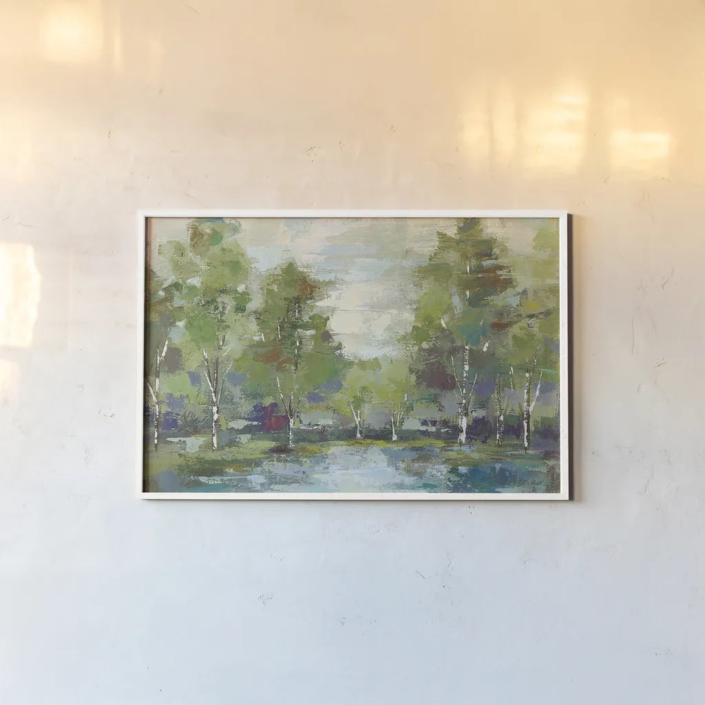 Forest at Dawn Crop by Silvia Vassileva. shown as a paper print in a white frame. Available as a archival giclee rolled canvas, fine art paper, or poster print. SKU 13975i.