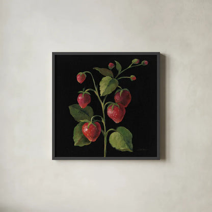 Fraise no Words by Silvia Vassileva. Shown in a sleek black glass frame for a contemporary gallery look. Available as an archival giclee rolled canvas, fine art paper, or poster print. SKU 29205a.
