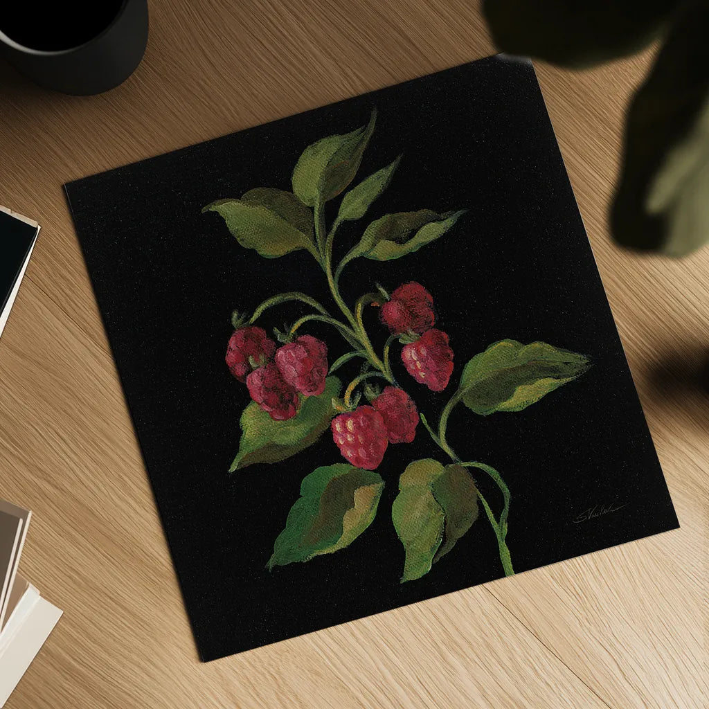Framboise no Words by Silvia Vassileva. Shown as a detailed flat fine art print, highlighting archival giclee quality. Available as an archival giclee rolled canvas, fine art paper, or poster print. SKU 29207a.