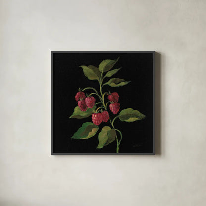 Framboise no Words by Silvia Vassileva. Shown in a sleek black glass frame for a contemporary gallery look. Available as an archival giclee rolled canvas, fine art paper, or poster print. SKU 29207a.