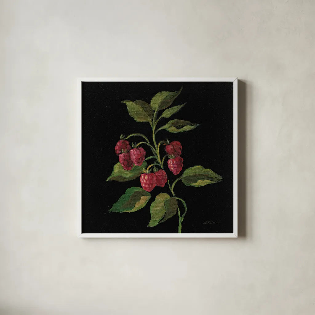 Framboise no Words by Silvia Vassileva. Shown in a crisp white glass frame for a clean and minimalist style. Available as an archival giclee rolled canvas, fine art paper, or poster print. SKU 29207a.
