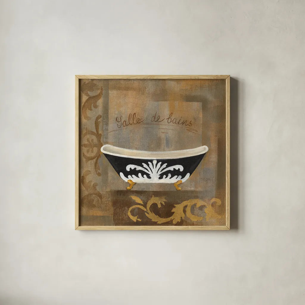 French Bathtub I by Silvia Vassileva. Shown in a natural wood glass frame for a timeless modern aesthetic. Available as an archival giclee rolled canvas, fine art paper, or poster print. SKU 8360a.