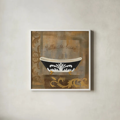 French Bathtub I by Silvia Vassileva. Shown in a crisp white glass frame for a clean and minimalist style. Available as an archival giclee rolled canvas, fine art paper, or poster print. SKU 8360a.