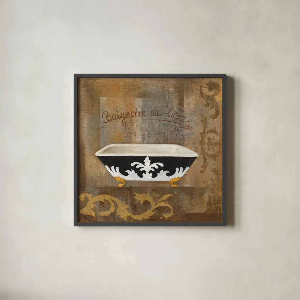French Bathtub II by Silvia Vassileva. Shown in a sleek black glass frame for a contemporary gallery look. Available as an archival giclee rolled canvas, fine art paper, or poster print. SKU 8361a.