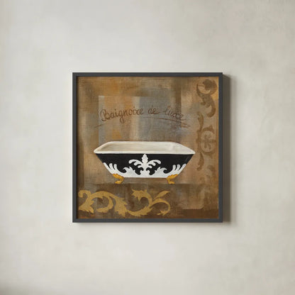 French Bathtub II by Silvia Vassileva. Shown in a sleek black glass frame for a contemporary gallery look. Available as an archival giclee rolled canvas, fine art paper, or poster print. SKU 8361a.