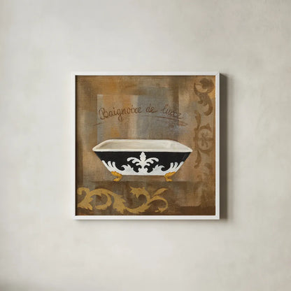 French Bathtub II by Silvia Vassileva. Shown in a crisp white glass frame for a clean and minimalist style. Available as an archival giclee rolled canvas, fine art paper, or poster print. SKU 8361a.