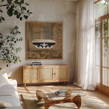 French Bathtub II by Silvia Vassileva. Shown in a natural wood frame in a cozy modern living room. Available as an archival giclee rolled canvas, fine art paper, or poster print. SKU 8361a.