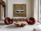French Bathtub II by Silvia Vassileva. Shown as extra-large giant wall art in a modern living room. Available as an archival giclee rolled canvas, fine art paper, or poster print. SKU 8361a.
